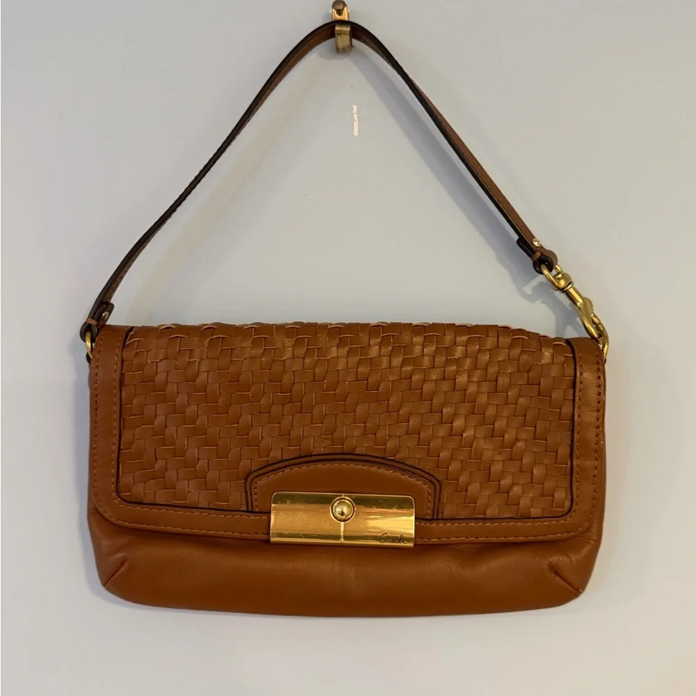 Coach Kristin Woven Leather Flap Wristlet EUC
